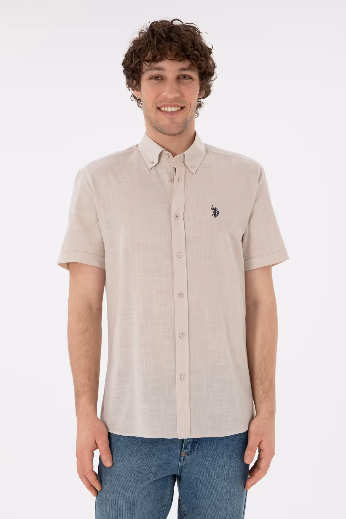 پیراهن بلوز دکمه دار مردانه آستین کوتاه سنگ مردان US Polo Assn