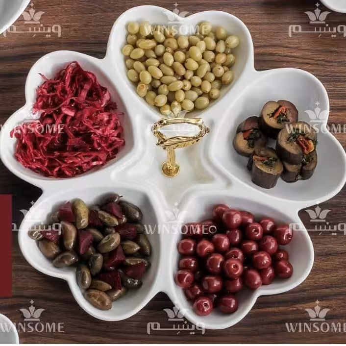 اردو خوری سرامیکی 5 خانه    دسته فلزی طرح قلب    سایز بزرگ سرامیک درجه 1