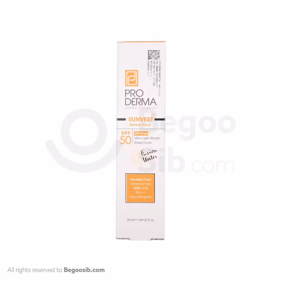 فلوئید ضد آفتاب فاقد چربی SPF50 پرودرما مناسب پوست ‌های چرب و جوش دار 50 میلی لیتری