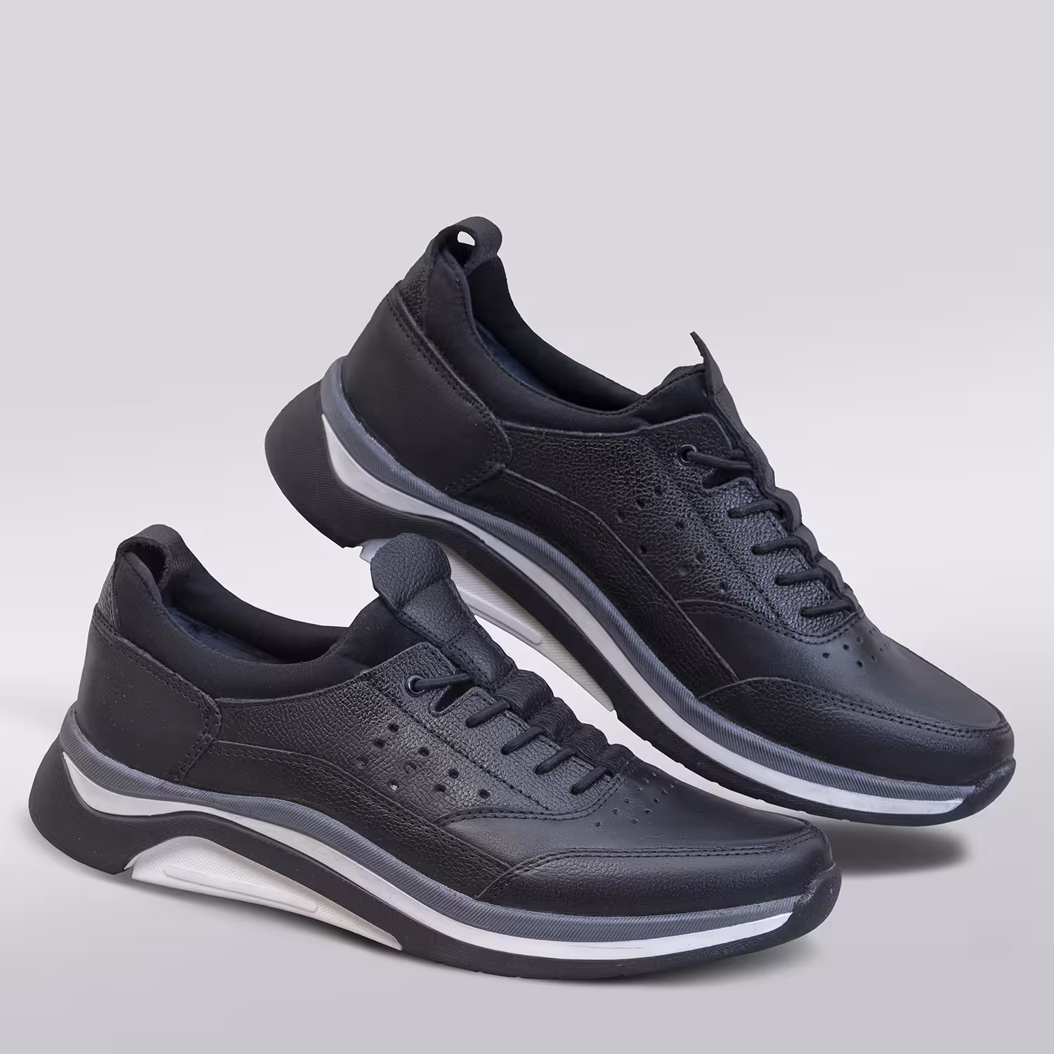 کفش چرم مردانه اسپرت کد SP027BK رنگی مشکی