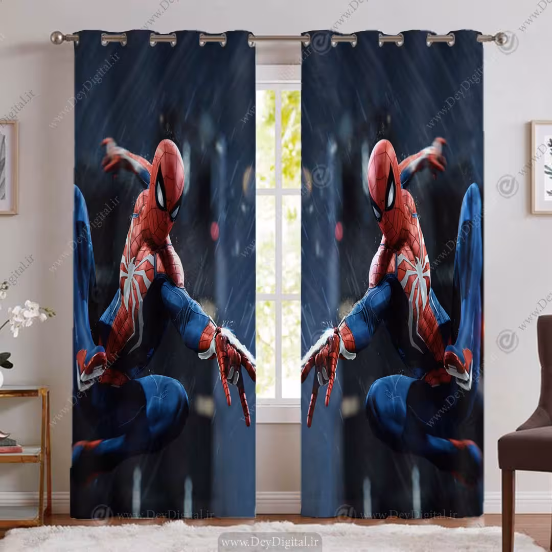 پرده اتاق پسر طرح اسپایدرمن در حال پرش و پرتاب تار PK-5322