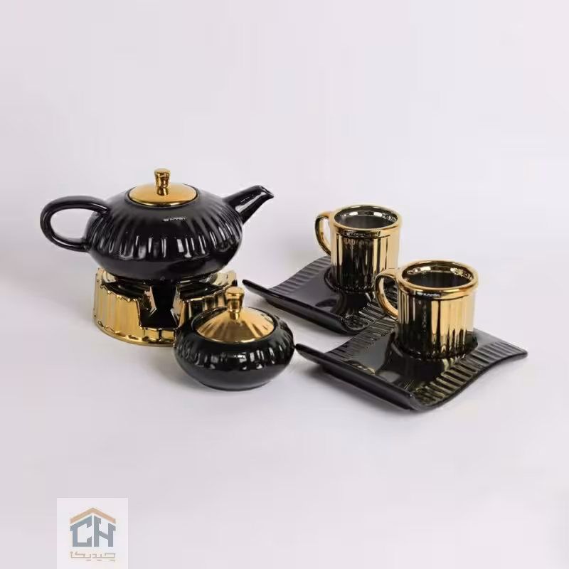 ست چای خوری 2 نفره مشکی-طلایی مدل دنیز کد 30402