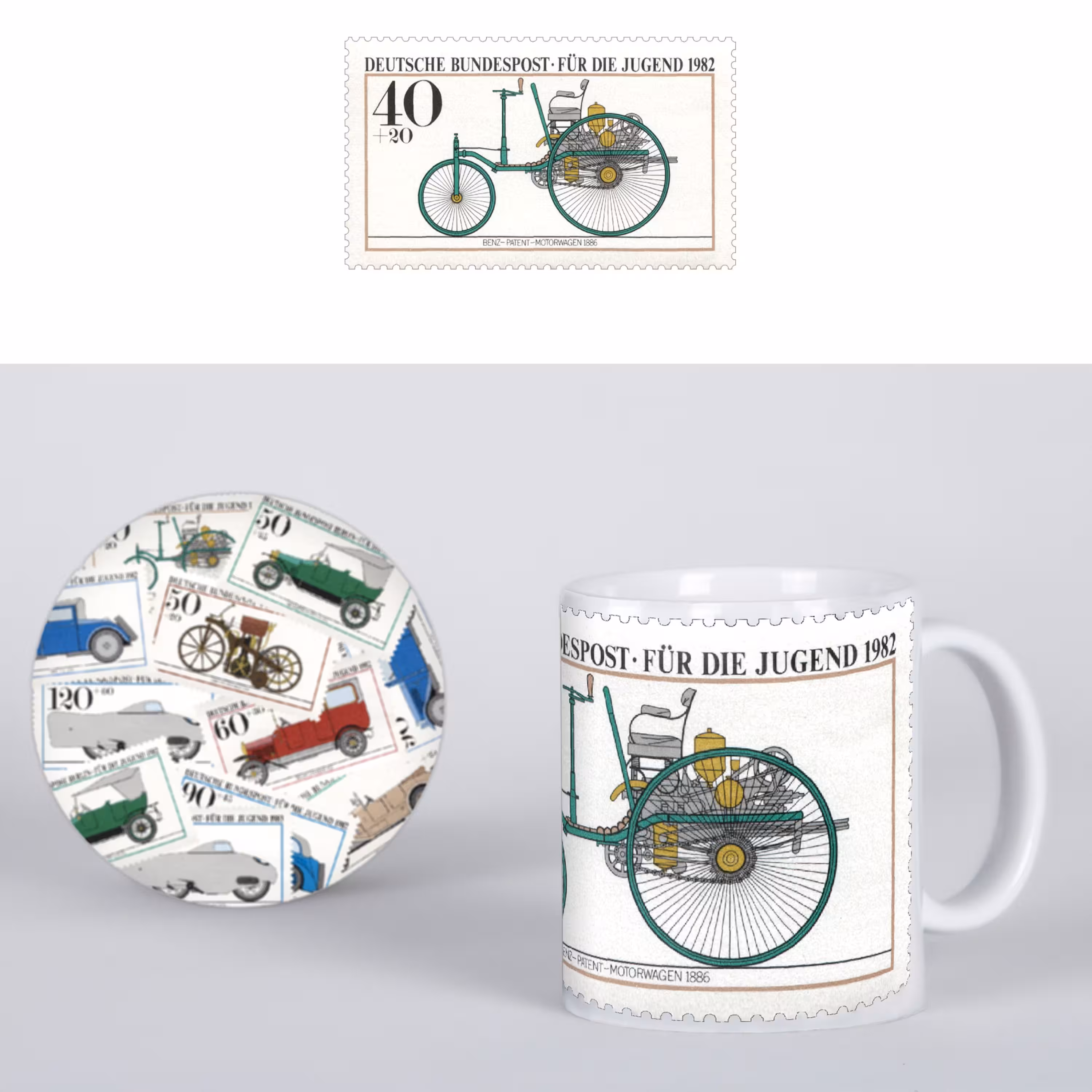 ماگ سرامیکی و زیرلیوانی طرح تمبر دوچرخه سبز