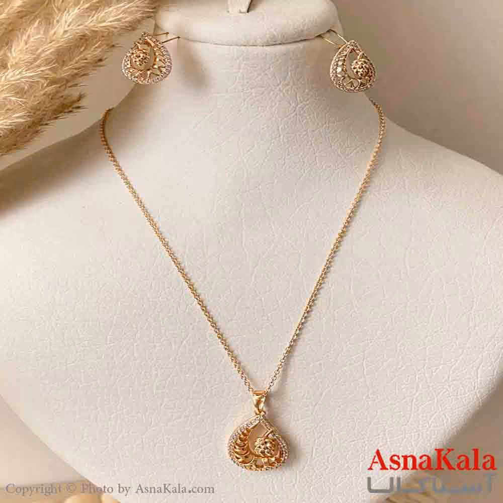 نیم ست زنانه ژوپینگ مدل اشکی نگیندار شامل گوشواره و آویز رنگ طلایی کد NIM14988W