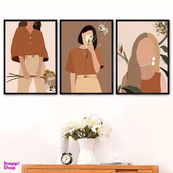 تابلو طرح دختر و گل کد s102201 مجموعه 3 عددی
