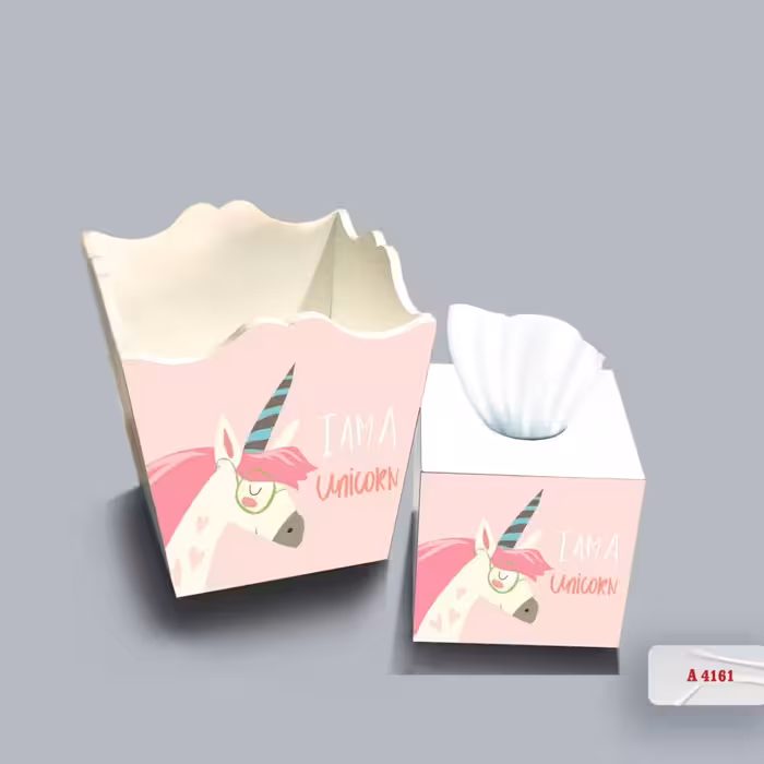 ست سطل و جا دستمال چوبی کودک طرح تک شاخ کد A4161