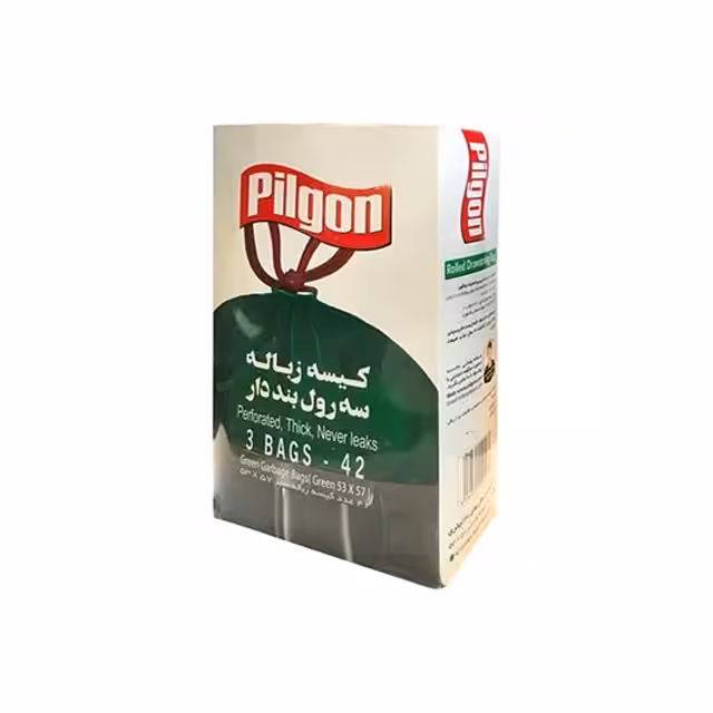 کیسه زباله سه رولی بنددار سبز پیلگون سایز متوسط بسته 42 عددی