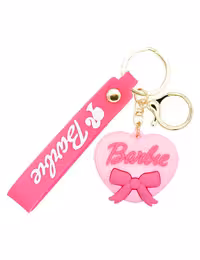 جاکلیدی سیلیکونی فانتزی طرح لوگوی باربی قلبی صورتی کم‌رنگ