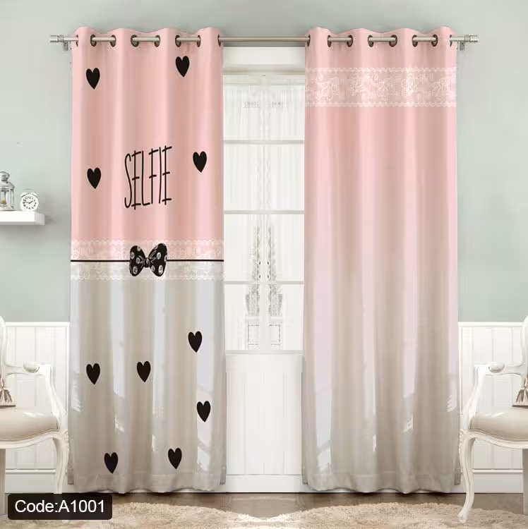 پرده پانچی مخمل چاپی دخترانه کد 1001