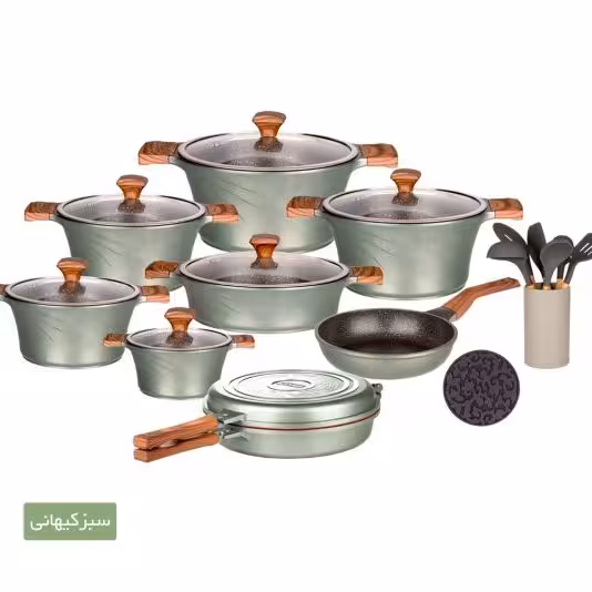 سرویس قابلمه کاندید 23پارچه چدن تیتانیوم CANDID رنگ سبز (ارسال رایگان وفوری)باضمانت