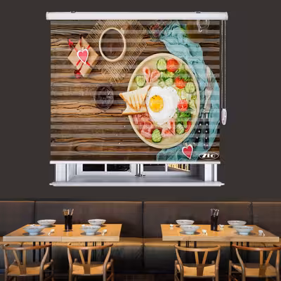  پرده زبرا زیو طرح صبحانه کد B6 سایز 150x150 سانتی متر