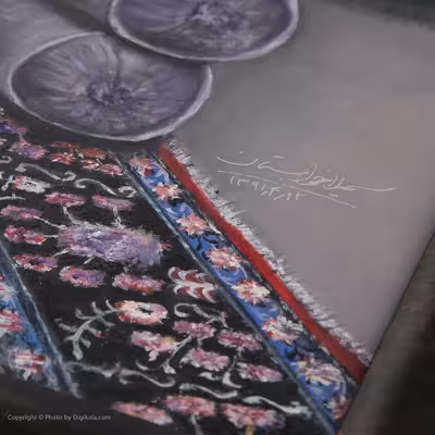 تابلو نقاشی رنگ روغن مدل خانه سنتی عامری های کاشان و فرش ایرانی 