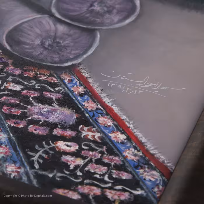 تابلو نقاشی رنگ روغن مدل خانه سنتی عامری های کاشان و فرش ایرانی 