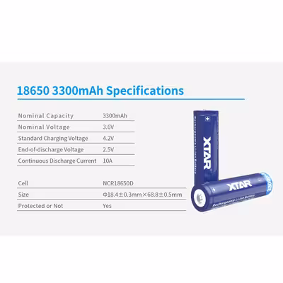 باتری لیتیوم یون قابل شارژ اکستار کد 18650 ظرفیت 3300 میلی آمپرساعت