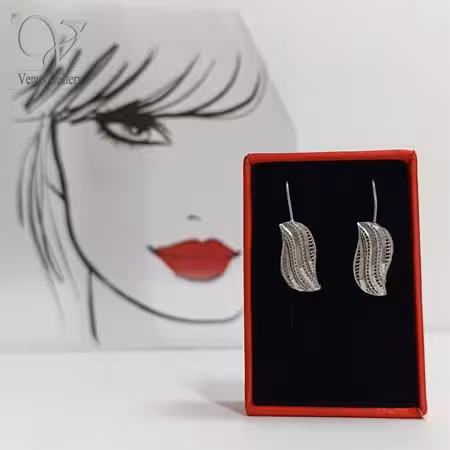 گوشواره نقره دخترانه تمام تراش قفل عصایی طرح طلا کد 9090