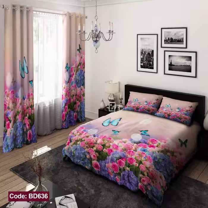 روتختی چاپی پروانه و گل کد BD636