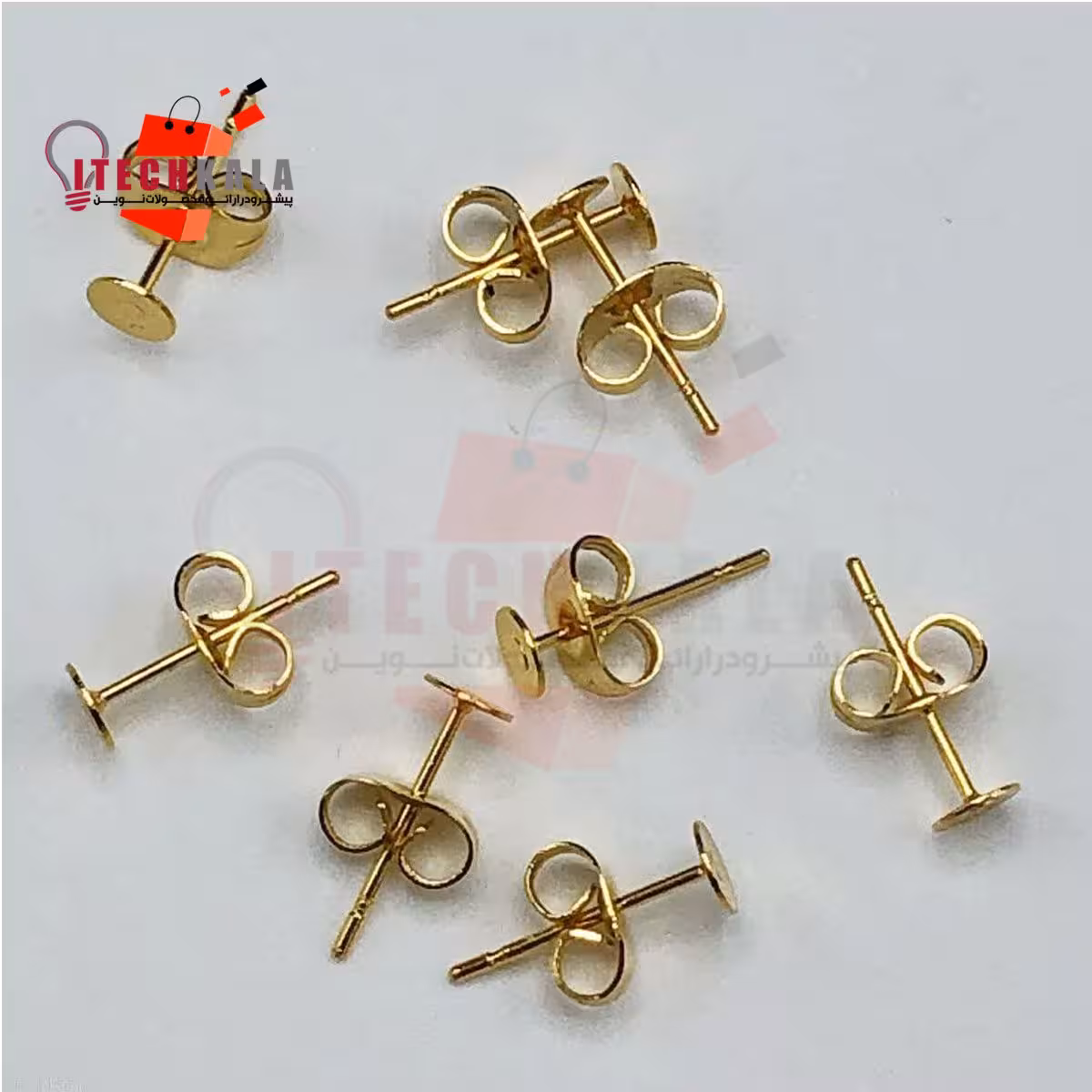 گوشواره میخی سرتخت استیل طلایی (5 جفت)