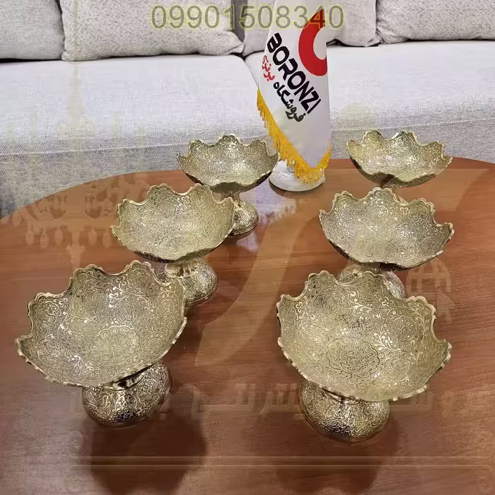 ست کاسه پايه دار برنجي هندي 12 سانت