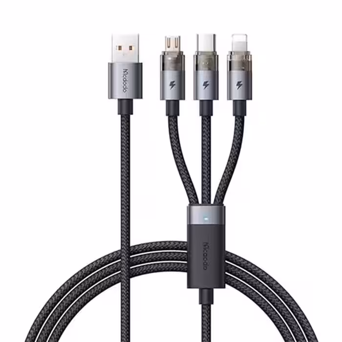 کابل سه سر مک دودو Mcdodo CA-7150 3 In 1 USB Data Cable توان 100 وات طول 1.2 متر