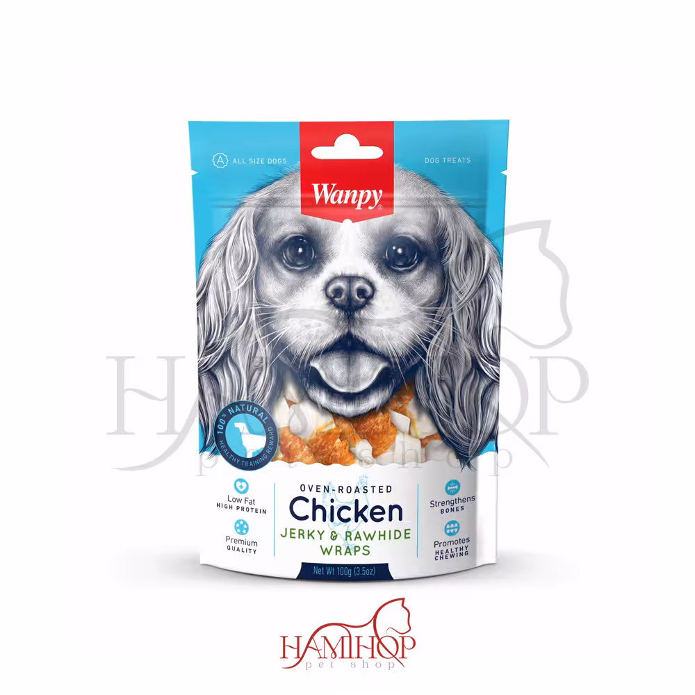 تشویقی سگ ونپی با طعم مرغ و پوست خام Wanpy Chicken Jerky & Rawhide Wraps وزن 100 گرم