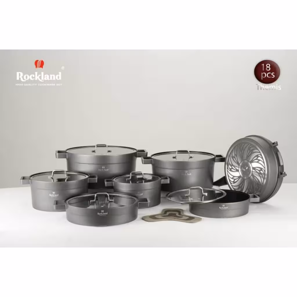 سرویس پخت و پز راکلند 18 پارچه مدل تمیس رنگ طوسی