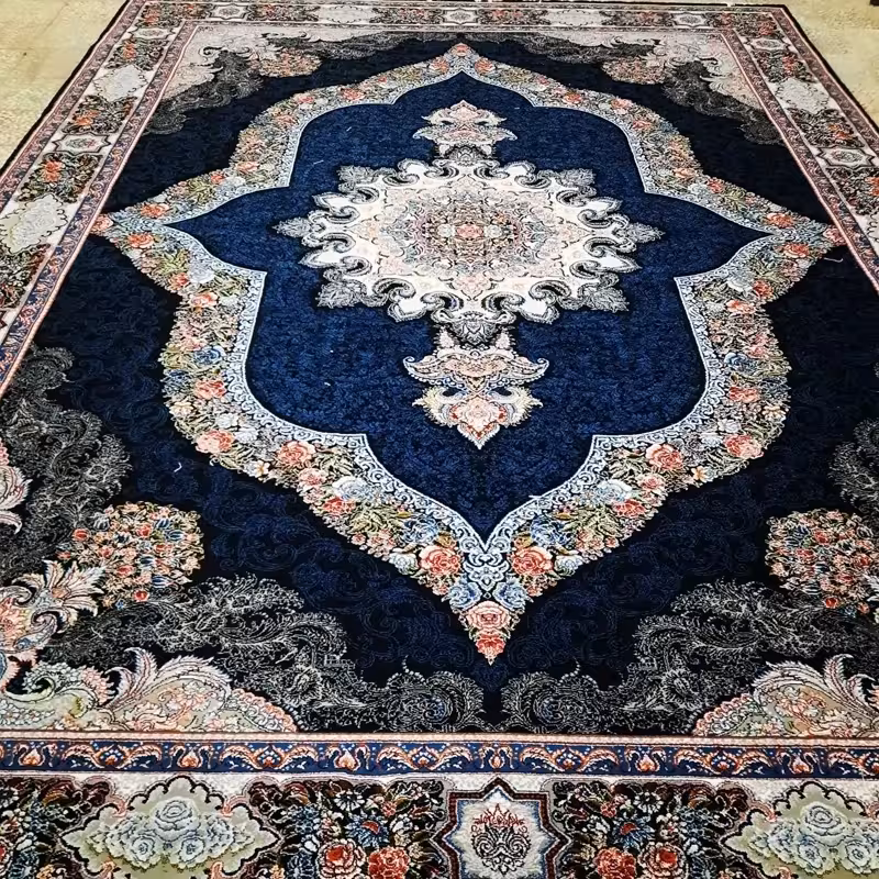 فرش ماشینی 500شانه جدیدکاشان نقشه کارینا سرمه ایی 12متری ورژن(ارسال رایگان)