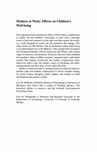 خرید و دانلود نسخه کامل کتاب Mothers at Work: Effects on Children’s Well-Being