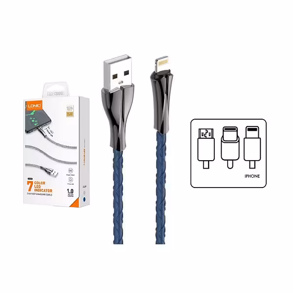 کابل شارژر ایفون درگاه لایتنینگ برند اصلی LDNIO الدینیو مدل LS461 متراژ 1 متر