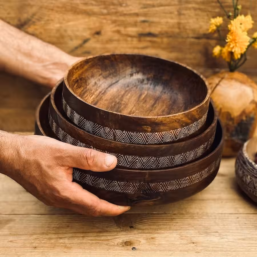 ظرف چوبی سه عددی مدل بینه کد 010060