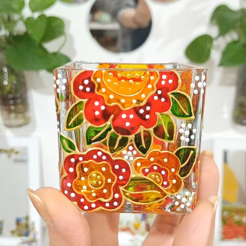 جاشمعی .طرح حوض ماهی. ابعاد 6در6 سانت. قابل شست و شو وزن  جا شمعی 190 گرم