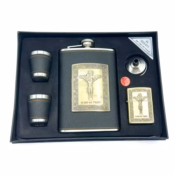 ست قمقمه جیبی دو شات 270cc فندک مدل صلیب کد a530399