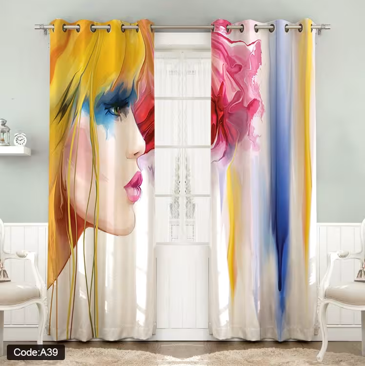 پرده پانچی مخمل چاپی دخترانه کد 39