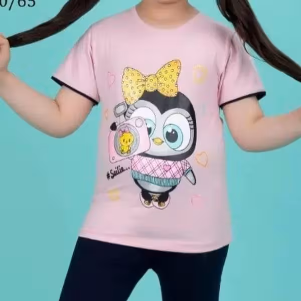 لباس بچه گانه تیشرت شلوارک دخترانه جنس پنبه درجه یک سایز 50 و 55 و 60 در سه رنگ زرد و قرمز و صورتی