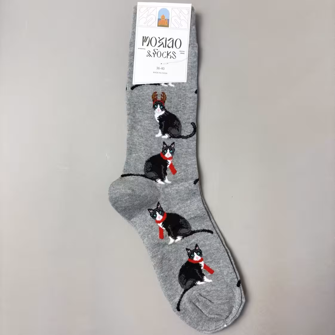 جوراب ساقدار ماکسیو طرح گربه طوسی