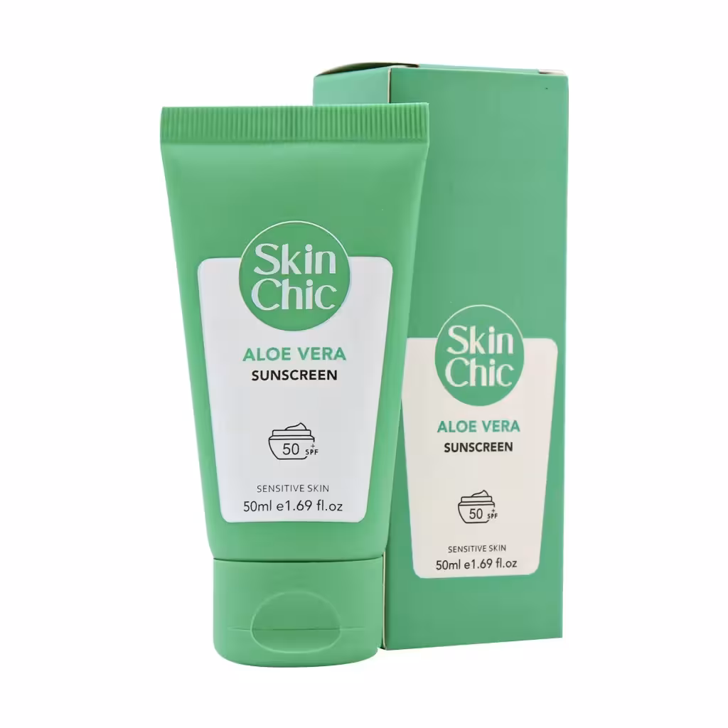 کرم ضد آفتاب SPF50 پوست حساس اسکین شیک حاوی آلوئه ورا
