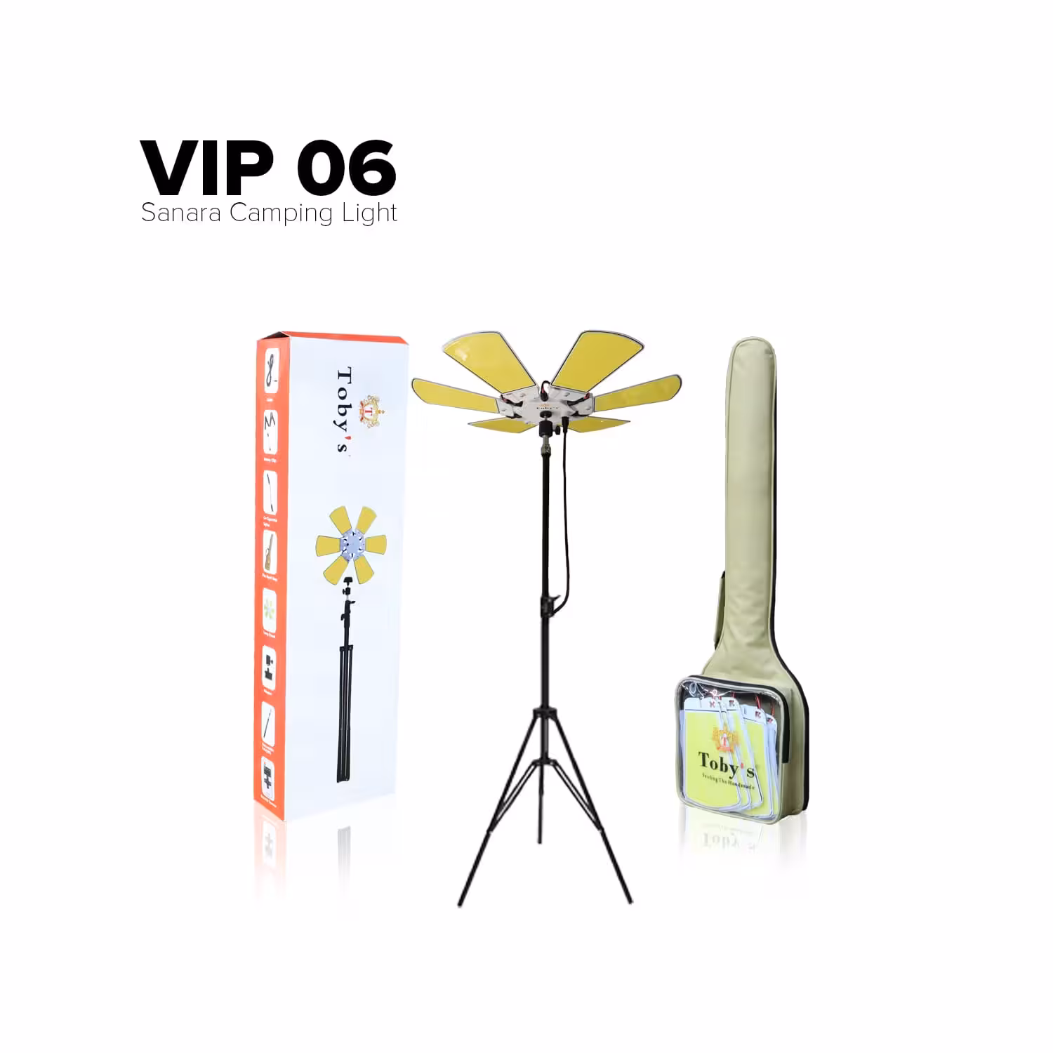 چراغ کمپینگ پایه دار 6 پر توبیز مدل VIP-06 W