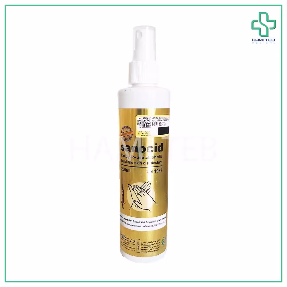 محلول ضد عفونی کننده دست و محل تزریق سانوسید پلاس 250 سی سی