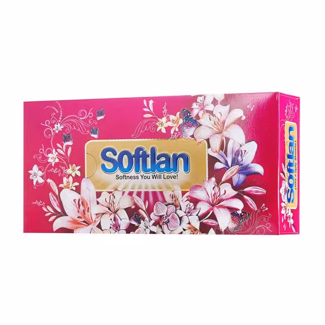 دستمال کاغذی جعبه ای سافتلن طرح باغ بهشت 100 برگ دو لایه