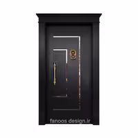 درب ورودی مدرن مشکی مدل هندسی با یراق‌آلات طلایی کد 30385