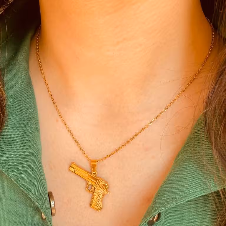 گردنبند کلت استیل رنگ ثابت و ضد حساسیت طلایی با زنجیر 