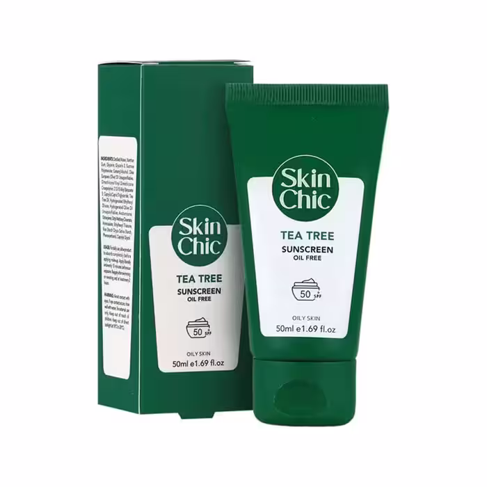 کرم ضد آفتاب مدل Tea Tree دارای spf50 مناسب پوست چرب اسکین شیک حجم 50 میلی لیتر