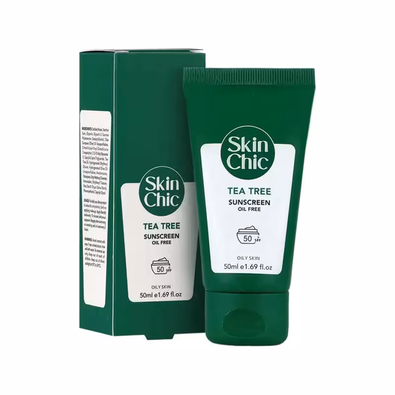 کرم ضد آفتاب مدل Tea Tree دارای spf50 مناسب پوست چرب اسکین شیک حجم 50 میلی لیتر