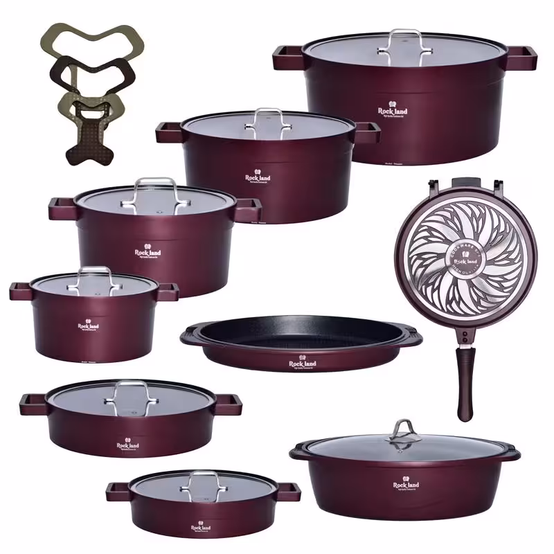 سرویس پخت و پز راکلند 21 پارچه مدل تمیس رنگ زرشکی