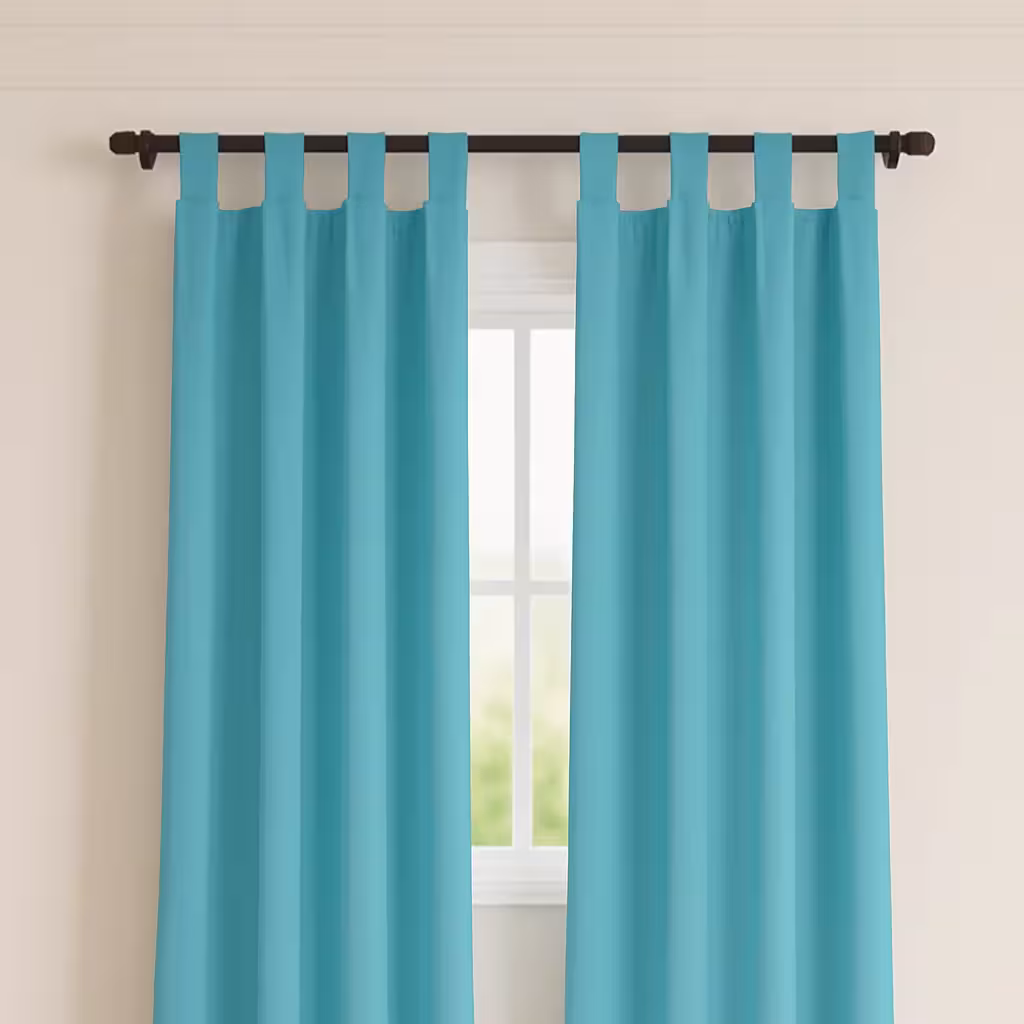 پرده بندینک‌دار کتان فیروزه‌ای