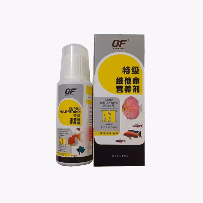 مکمل آکواریوم اوشن فری (Ocean free) سوپر مولتی ویتامین M آبزیان حجم 120 میل