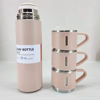فلاسک مدل کادویی VACUUM FLASK SET گنجایش 0.5 لیتر به همراه لیوان مجموعه 3 عددی