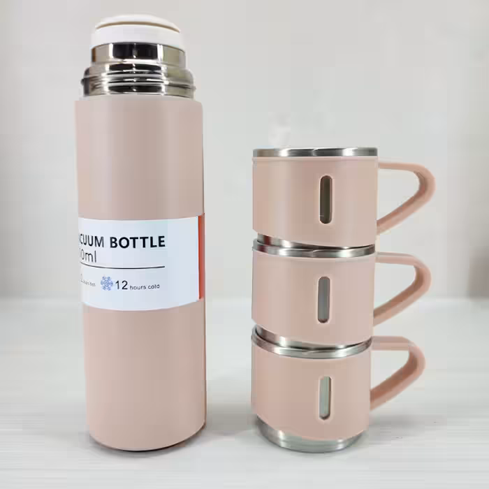فلاسک مدل کادویی VACUUM FLASK SET گنجایش 0.5 لیتر به همراه لیوان مجموعه 3 عددی