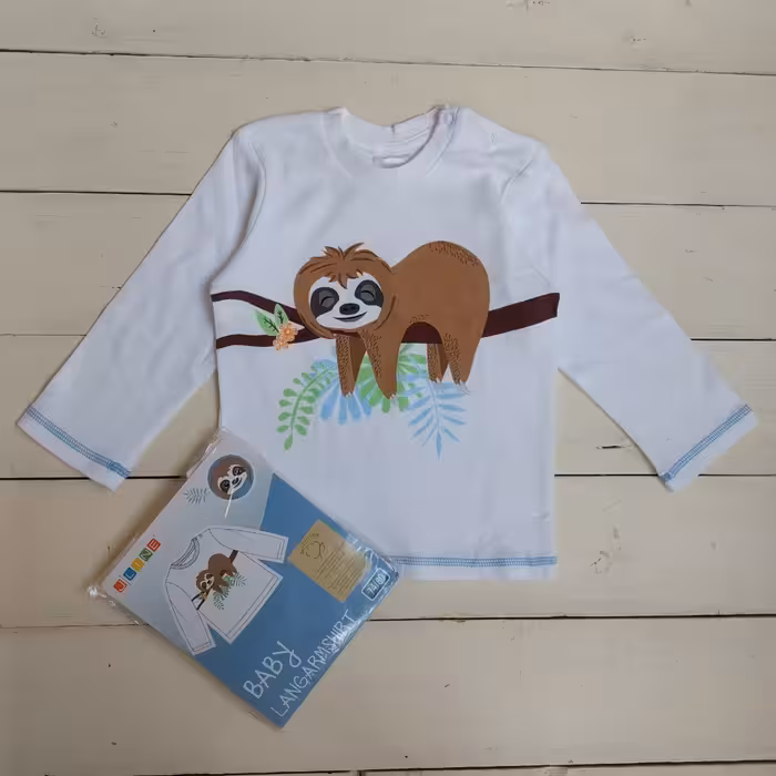 تی شرت آستین بلند بچگانه مدل لوپیل خرسی رنگ سفید