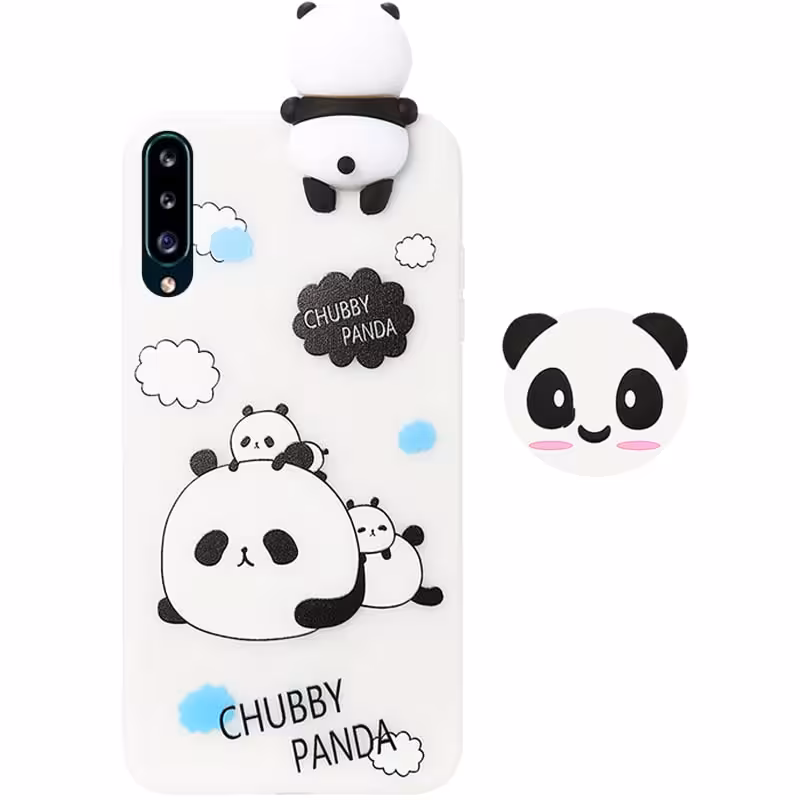 قاب فانتزی عروسکی پاندا کیس Panda Case مناسب برای گوشی Samsung Galaxy A70 / A70S مدل نیمه شفاف سه بعدی همراه با پاپ سوکت سیلیکونی ست