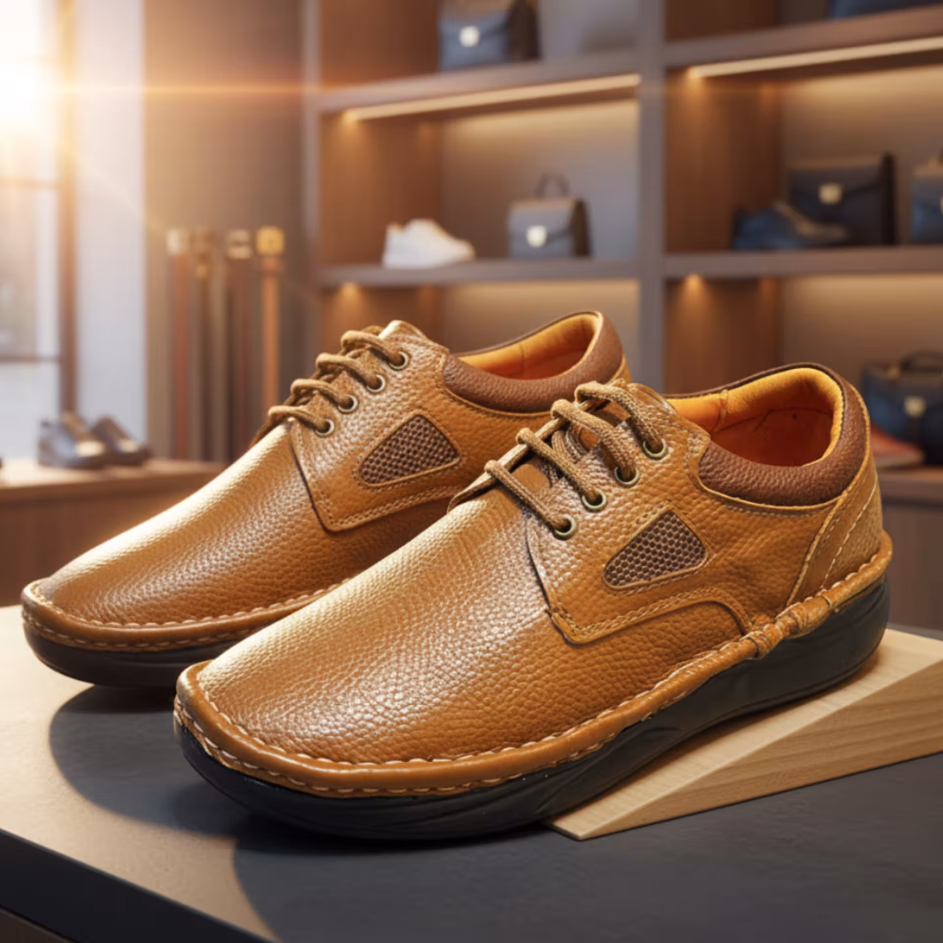 کفش چرم مردانه طبی کد TB054TN رنگ عسلی